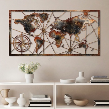 Asir Декорация за стена 120x60 см карта на света метал (AS2007)