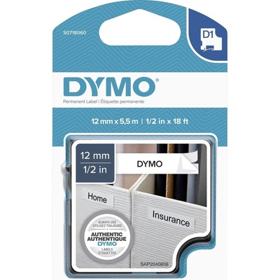 etikety DYMO D1 S0718060 polyester Barva pásky: bílá Barva písma:černá 12 mm 5.5 m