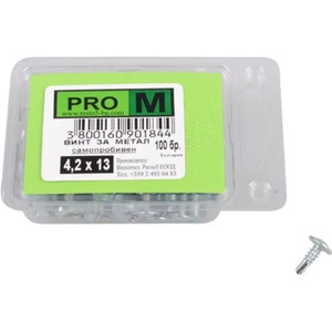 Pro m ВИНТ ЗА МЕТАЛ САМОПРОБИВЕН 4.2x13 ММ pro m 100 БРОЯ (3800160901844)