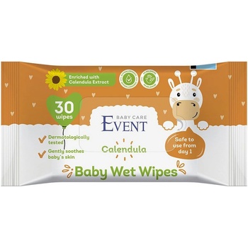 Event Бебешки влажни кърпи Event - С екстракт от невен, 30 броя (2EVBE04103CLD0030A)