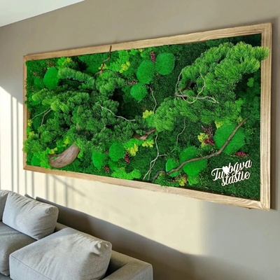 WoodYar Machový obraz ako darček „Tu býva šťastie“ – 3D Strom života v ráme - 30 × 60 cm