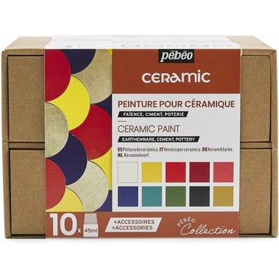 Pébéo Súprava farieb na keramiku Ceramic 10 x 45 ml s príslušenstvom