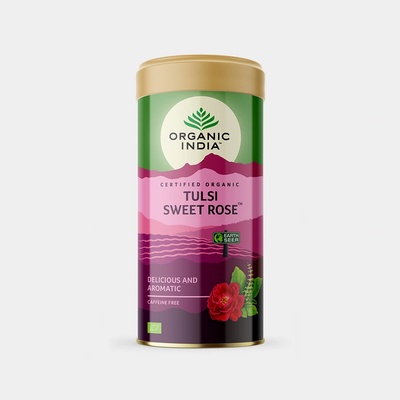 Organic India Bio čaj Tulsi sladká růže bazalka a květy růže sypaný 100 g