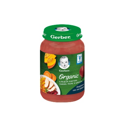 Gerber - Пюре Organic сладък картоф, тиква, пиле и цвекло 9 месец 190 гр
