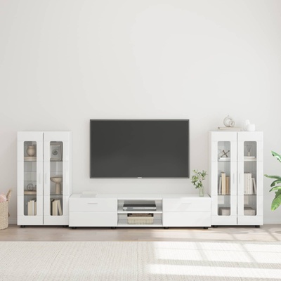 vidaXL Комплект ТВ шкаф FLORIN 3 pcs Лъскаво бяло Инженерно дърво (3397938)