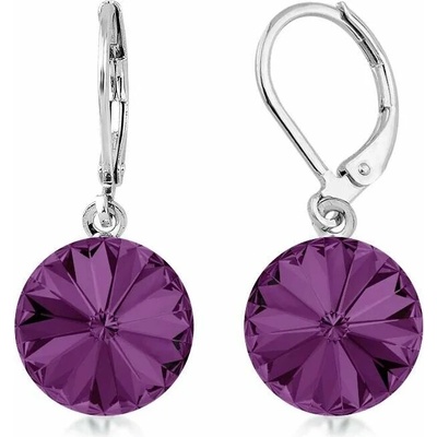 Swarovski Elements Rivoli vlepený krystal 12mm Ocelové náušnice visací bimbací fialové kulaté 51078.3 Amethyst (fialová, bordó, vínová)