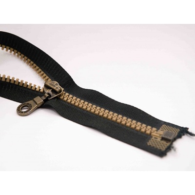Deliteľný kostený zips - dĺžka (30 - 95 cm) - rôzne farby 65 cm Čierna s mosadznými zubami