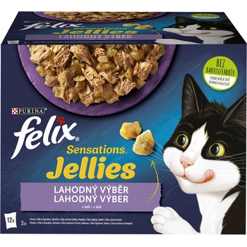 Felix Sensations Jellies jahňací makrela sleď a morčací 12 x 85 g