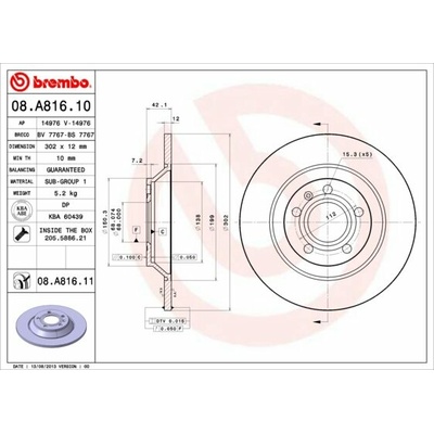 BREMBO brzdový kotúč 08.A816.11, súprava 2 ks