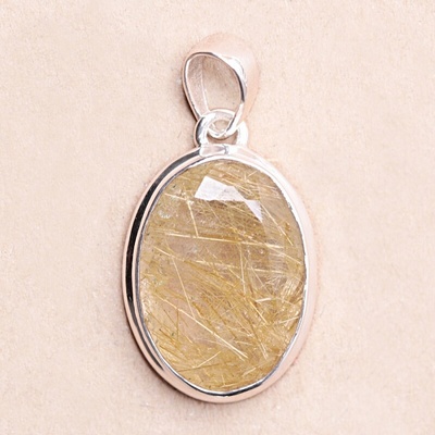 Nefertitis Sagenit křišťál s rutilem fazetovaný přívěsek stříbro P506 NF51628