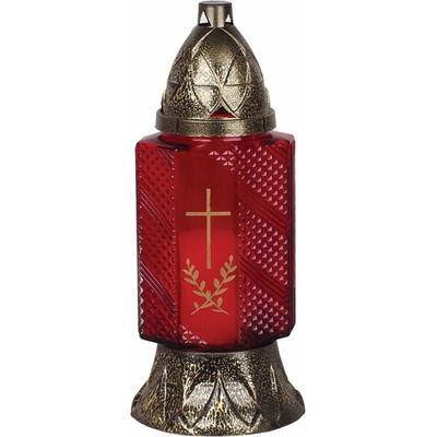 Kahanec Grave, červené sklo, s krížom, medený, 28 h, 80 g, 24 cm, na hrob