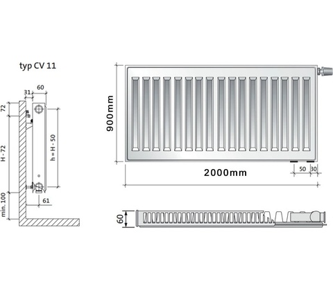 Purmo CV11 900 x 2000