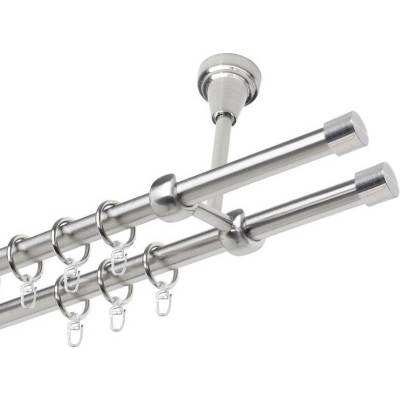 OK-GarnýžeCZ Garnýž kovová dvouřadá 19mm Pullo double nerez 160 cm do stropu / kroužky s háčkem