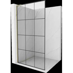 Mexen Kioto L стенна преграда за душ Walk-in 120 x 200 cm, черна решетка, златна (800-120-103-50-77)