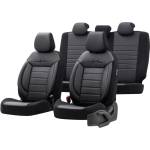  Комплект Луксозна Тапицерия OTOM текстил с еко кожа COMFORT LINE Design - Черна с черен шев, за Предни и Задни Седалки