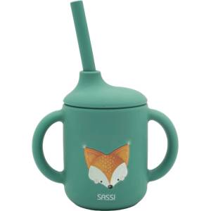 Sassi Силиконова чаша със сламка Sassi - Crunchy the Fox, зелена (SSSI1709)