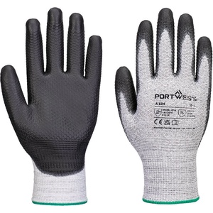 Portwest A124 / Нитрилни ръкавици с ромбовидна плетка, PU, Grip 13, 12 броя в опаковка - черно/сиви M (A124G8RM)