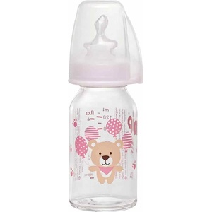 Nip Бебешко стъклено шише NIP - Flow S, 0-6 м, 125 ml, girl (4000821350700) - baby