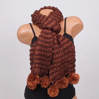 Image 1 of Зимен шал в тъмнокафяво с пухкави помпони