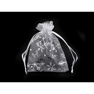 Prima-obchod Vánoční dárkový pytlík vločky 9x12 cm organza, barva 1 bílá stříbrná
