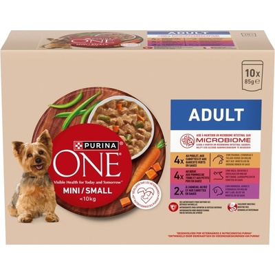 Purina ONE Mini Adult Kuracie hovädzie Jahňacie v omáčke 10 x 85 g