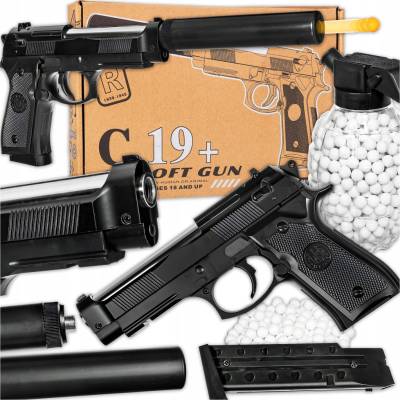 Kovová pistole na kuličky 6 mm replika Beretta C19+ tlumič ASG