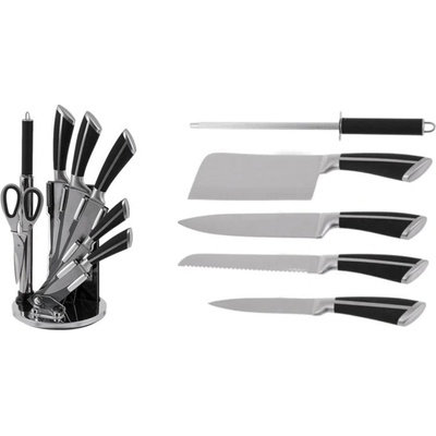 ZILNER Комплект ножове с поставка zilner zl 5120, 8 части, Точило, Ножици, Неръждаема стомана, Черен (1631870003)