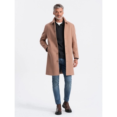 Ombre Clothing pánský jednořadý kabát s límcem a spodním pláštěm