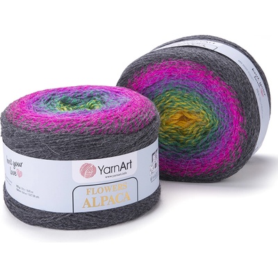 Yarn Art Flowers alpaca 423 žlutá, zelená, fialová, fuchsiová, šedá