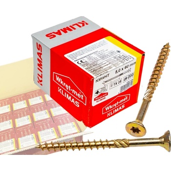 Klimas Wkret-Met TX 5x60mm - 1 Kartón (12x200 ks) - Skrutky / Vruty do dreva so zapustenou hlavou, WKCS