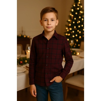 Fashionkids detská elegantná košeľa bordová károvaná
