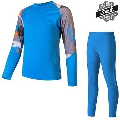 Sensor Merino Impress Set detský tričko dl.rukáv + spodky modrá / camo