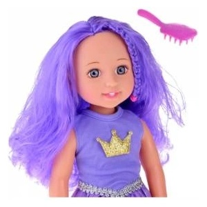 LEAN Toys Doll in a Dress with a Crown Long Hair Purple Brush 38cm