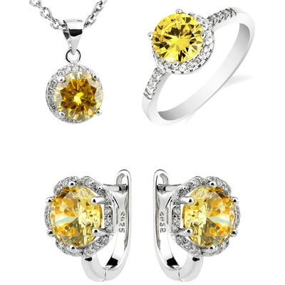 A-B Set of silver jewelry with yellow and white zircon 20000013