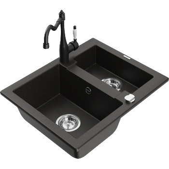 Mexen Carlos гранитна мивка 1, 5 камери с кухненски смесител Carla, черен/златист металик - 6518-75-670700-70 (6518-75-670700-70)