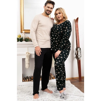 Italian Fashion Zermat pánské pyžamo dlouhé béžovo černé