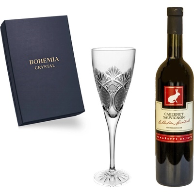 Bohemia Crystal Dárkový balíček červené víno Cabernet Sauvignon a 2 broušené sklenice brus Paříž 310 ml