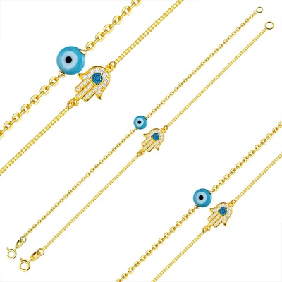 Šperky eshop sada náramků ze stříbra zlatá dva náramky Fatimino oko Fatimina ruka topaz zirkony R20.15