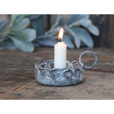 Zinkový antik svícen na úzkou svíčku Hearts - Ø 11*5cm - Chic Antique