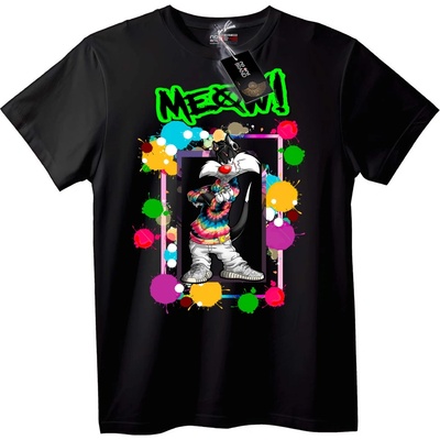 NOONEBRAND Тениска Мяу! Цветна котка - M, Black