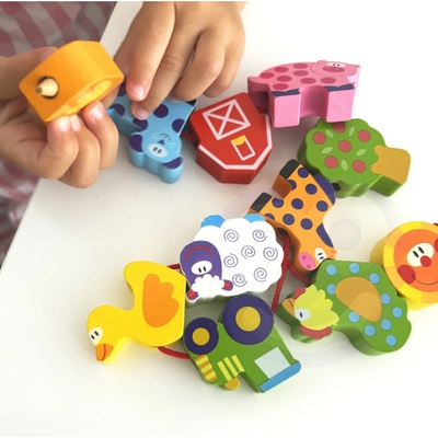 Woopie toys Drevené navliekanie Farma 11 ks