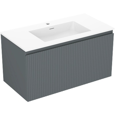 Mexen Rivel шкаф за баня 90 см с мивка Otis, 1 чекмедже, набразден, графит мат/бял мат - 91A20-09047-1-BF66-W18M01 (91A20-09047-1-BF66-W18M01)