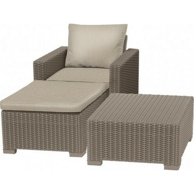Keter set stôl kreslo podnožka California cappuccino