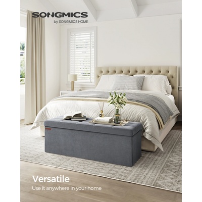 SONGMICS Skládací úložná lavice s úložným prostorem nosnost 300 kg 110 x 38 x 38 cm šedá