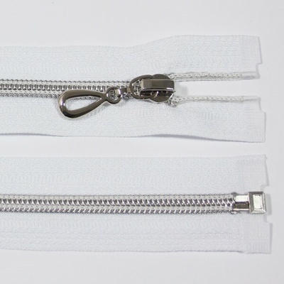 Zip spirálový 6mm délka 55cm, barva 101 (dělitelný) se stříbrnými zoubky