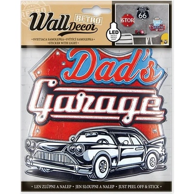 Samolepiaca svietiaca dekorácia - Wall decor Retro Dads Garage 18 x 23 cm