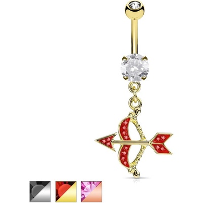 Šperky eshop ocelový piercing do pupíku luk a šíp zdobený barevnými zirkony AB29.17 stříbrná