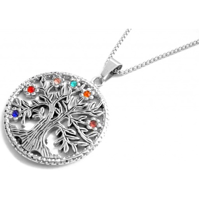 Steel Jewelry Náhrdelník strom života s barevnými krystalky z chirurgické oceli NH090255