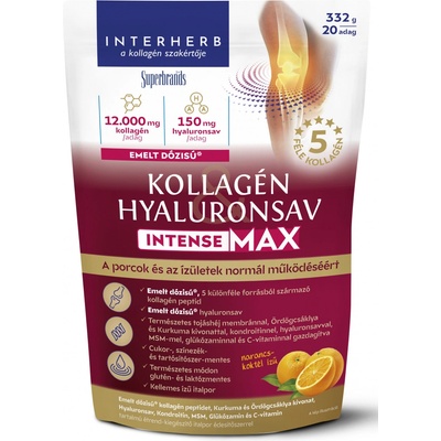 Interherb Intense MAX Prášok kolagén a kyselina hyalurónová so sladidlom pomarančový koktail 332 g