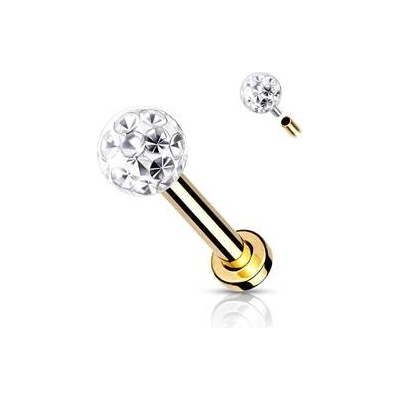 Šperky4U Zlacený piercing do brady ucha s kamínky LB1089GD-1208